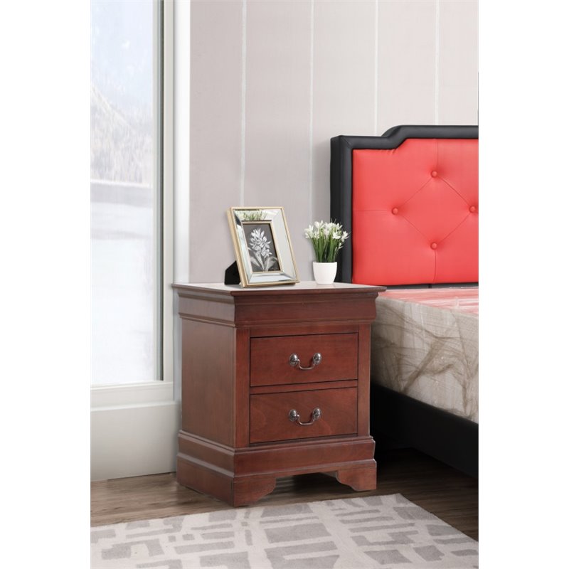 Maklaine Contemporary 2 Drawer Nightstand in Cherry - Fully Assembled