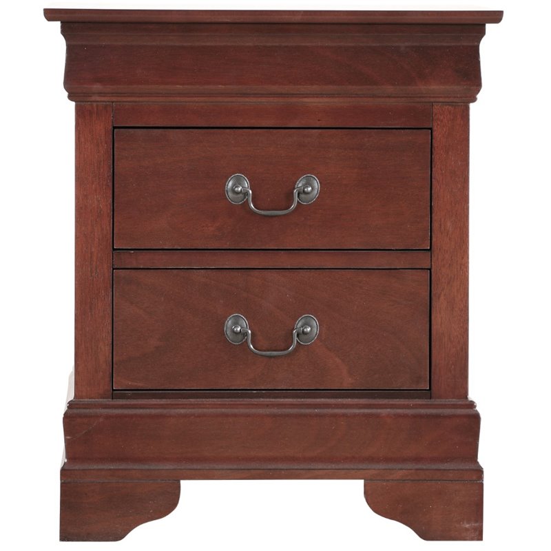 Maklaine Contemporary 2 Drawer Nightstand in Cherry - Fully Assembled