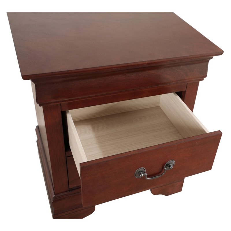 Maklaine Contemporary 2 Drawer Nightstand in Cherry - Fully Assembled
