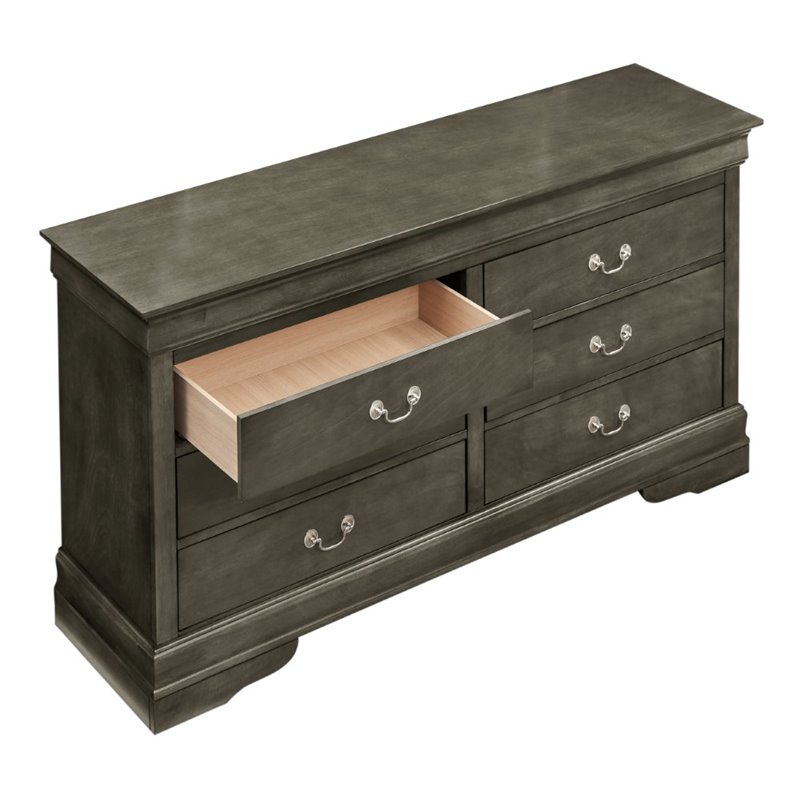 Maklaine Contemporary Manufactured Wood 6 Drawer Dresser in Gray
