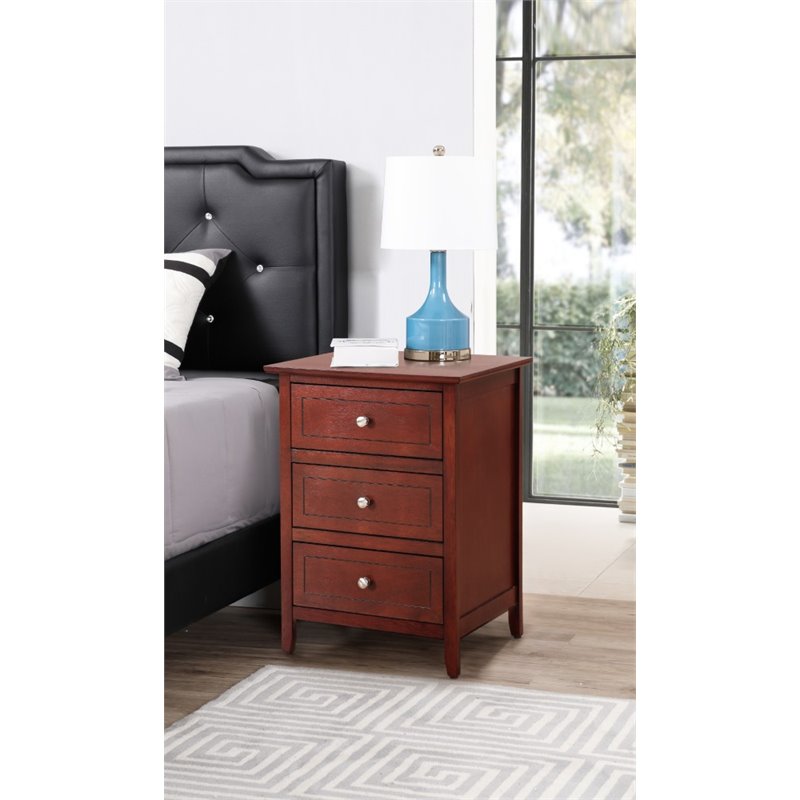 Maklaine Contemporary 3 Drawer Nightstand in Cherry - Fully Assembled