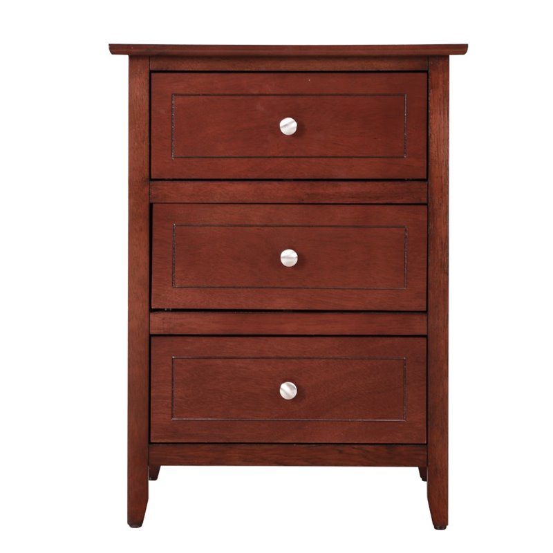 Maklaine Contemporary 3 Drawer Nightstand in Cherry - Fully Assembled