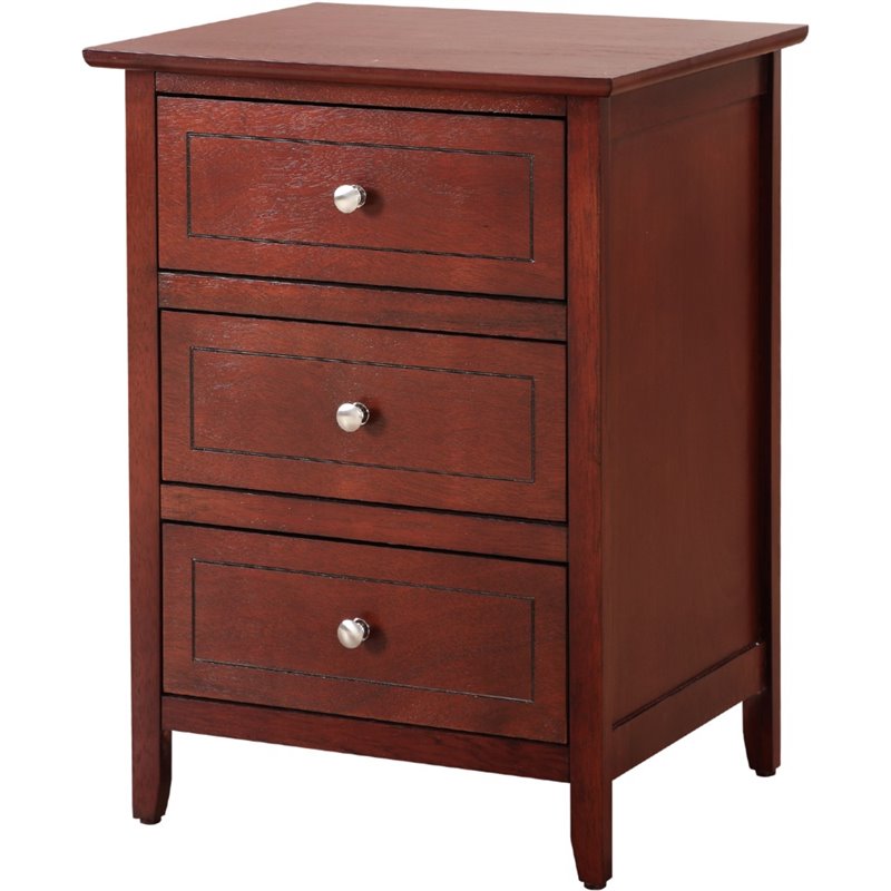 Maklaine Contemporary 3 Drawer Nightstand in Cherry - Fully Assembled