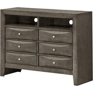 Maklaine Contemporary 6 Drawer TV Stand in Gray - Fully Assembled