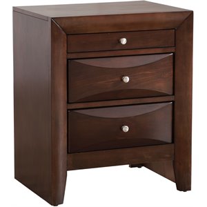 Maklaine Contemporary 3 Drawer Nightstand in Cappuccino Finish