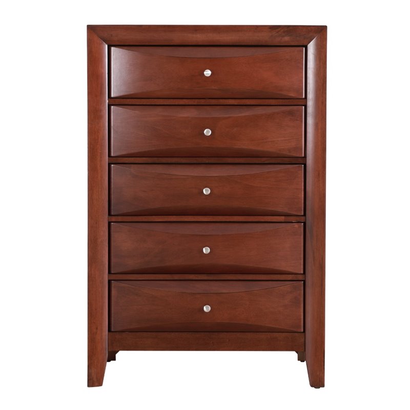 Maklaine Contemporary 5 Drawer Chest in Cherry - Fully Assembled