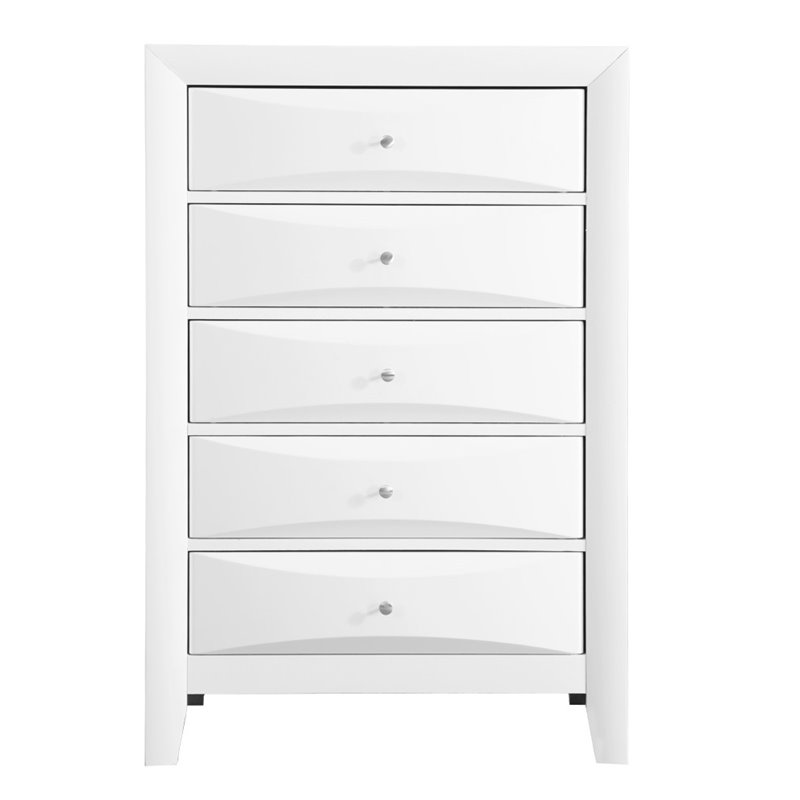 Maklaine Contemporary 5 Dovetailed Drawers Chest in White - Fully Assembled