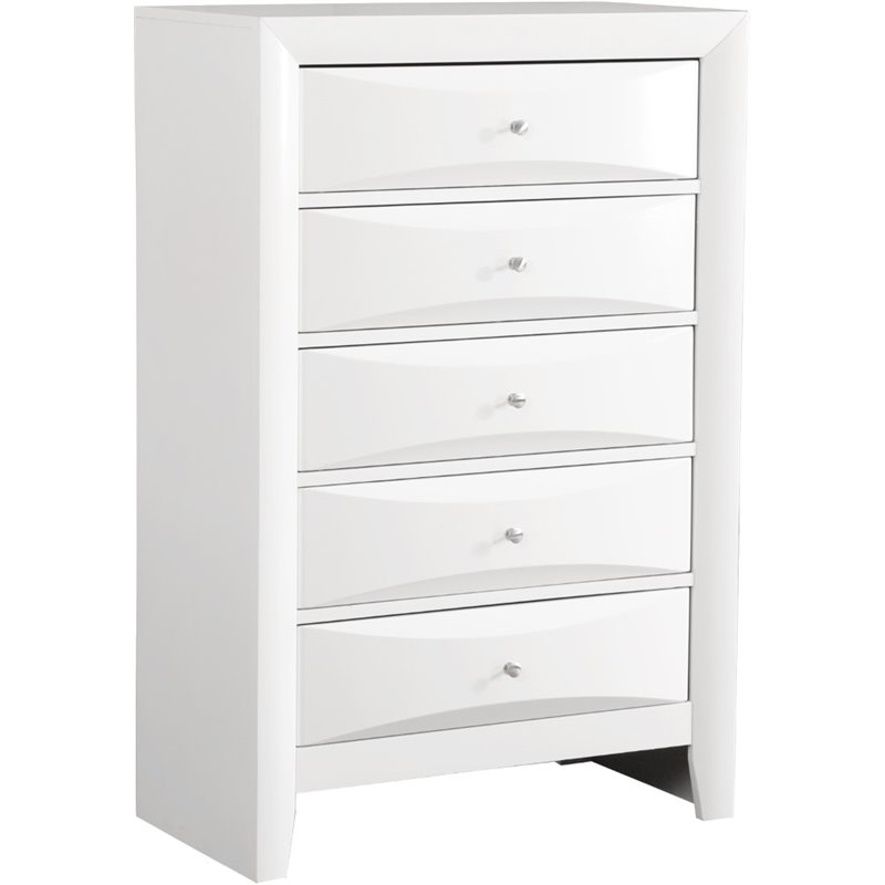 Maklaine Contemporary 5 Dovetailed Drawers Chest in White - Fully Assembled