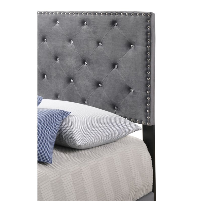 Maklaine Contemporary Velvet Upholstered King Bed in Gray Finish