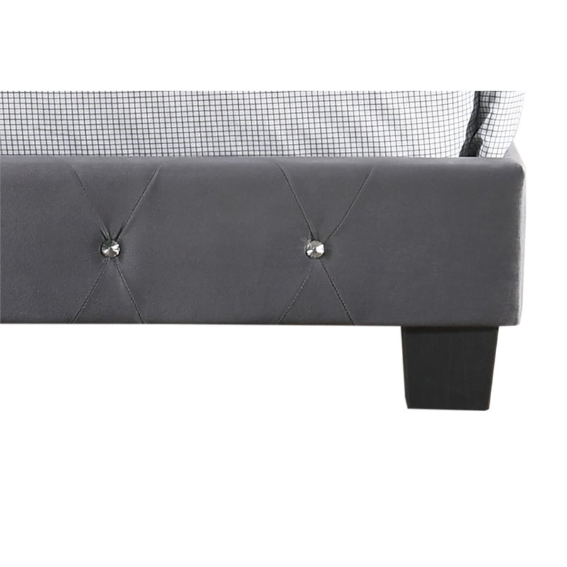 Maklaine Contemporary Velvet Upholstered King Bed in Gray Finish