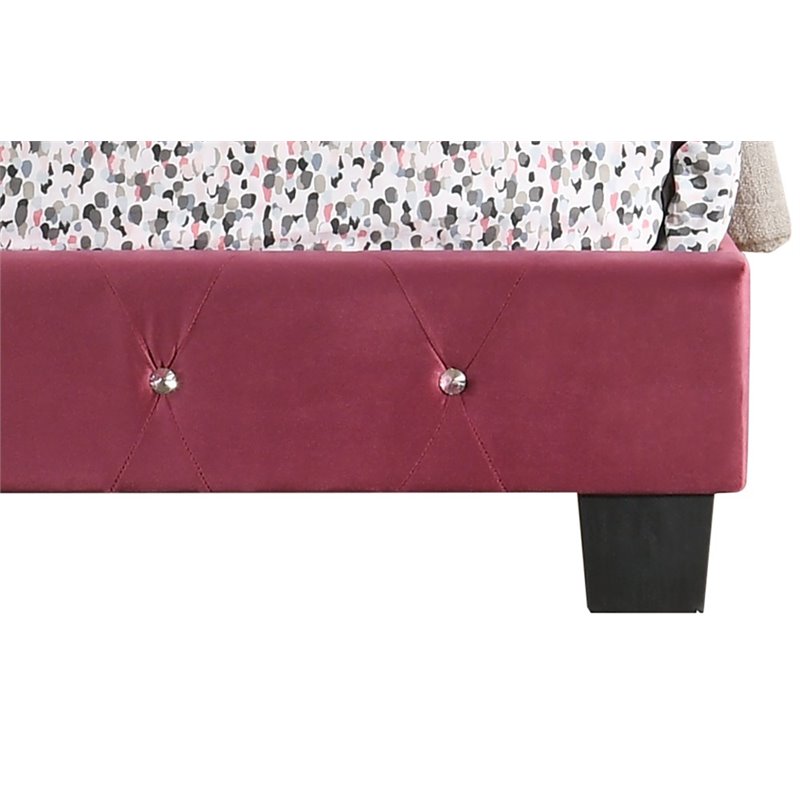 Maklaine Contemporary Velvet Upholstered Twin Bed in Cherry Finish