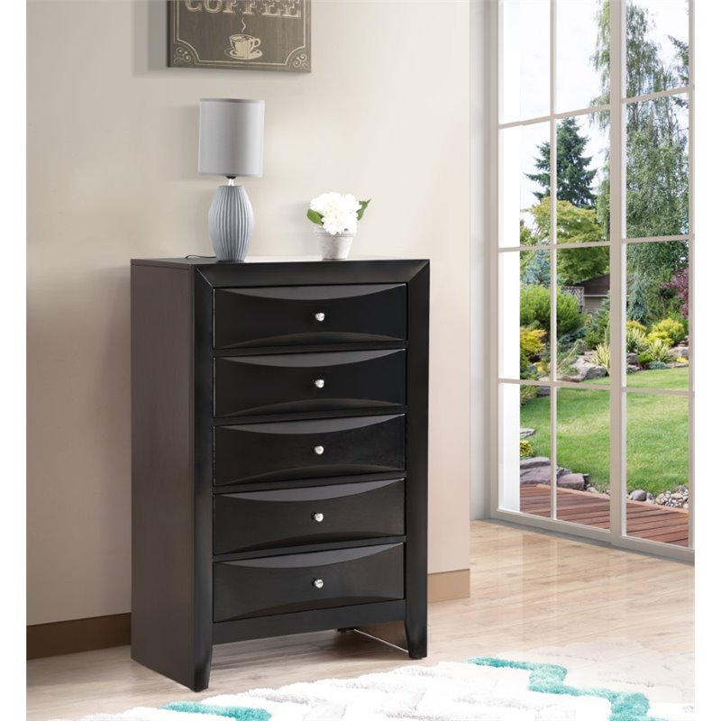 Maklaine Contemporary 5 Dovetailed Drawers Chest in Black - Fully Assembled