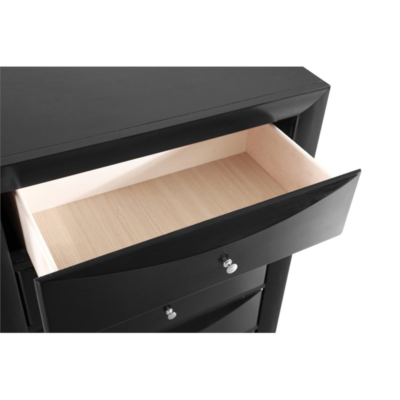 Maklaine Contemporary 5 Dovetailed Drawers Chest in Black - Fully Assembled