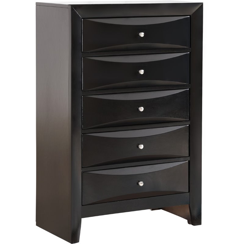 Maklaine Contemporary 5 Dovetailed Drawers Chest in Black - Fully Assembled