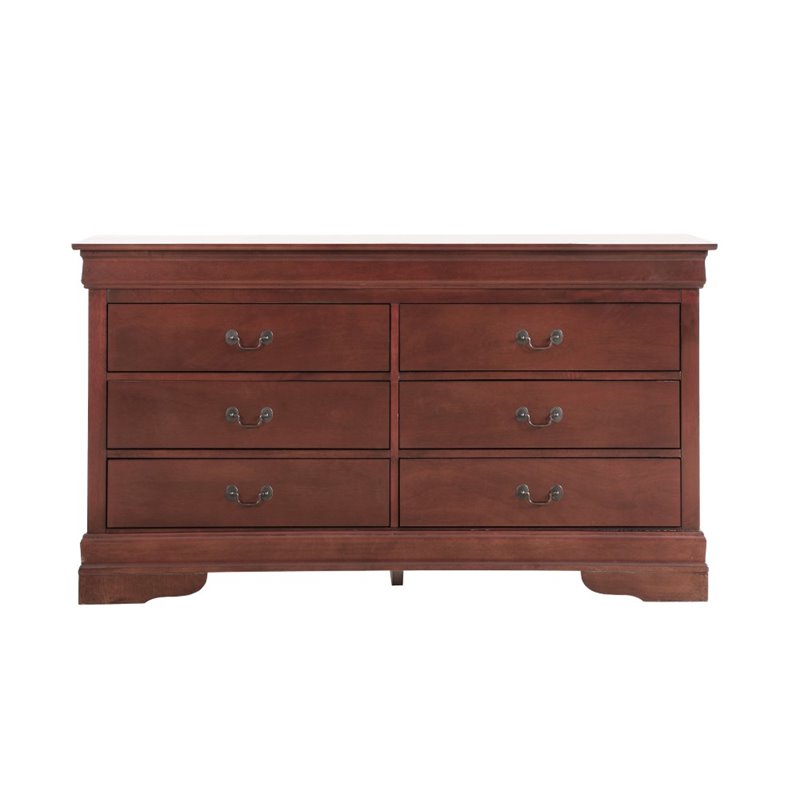 Maklaine Contemporary 6 Dovetailed Drawers Dresser in Cherry