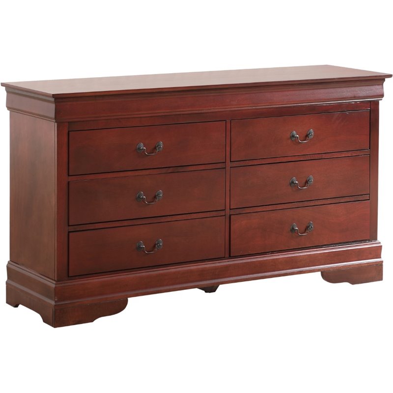 Maklaine Contemporary 6 Dovetailed Drawers Dresser in Cherry