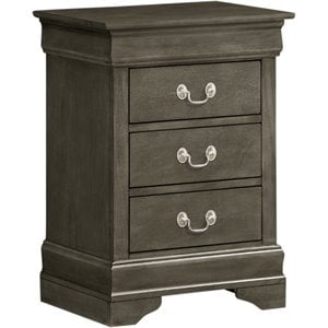 Maklaine Contemporary Wood Veneers 3 Drawer Nightstand in Gray