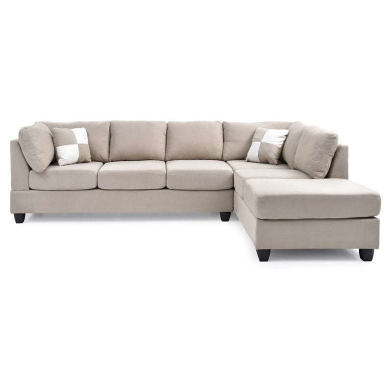 Maklaine Modern / Contemporary Microsuede Sectional in Vanilla