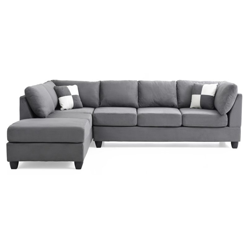 Maklaine Modern / Contemporary Microsuede Sectional in Gray Finish