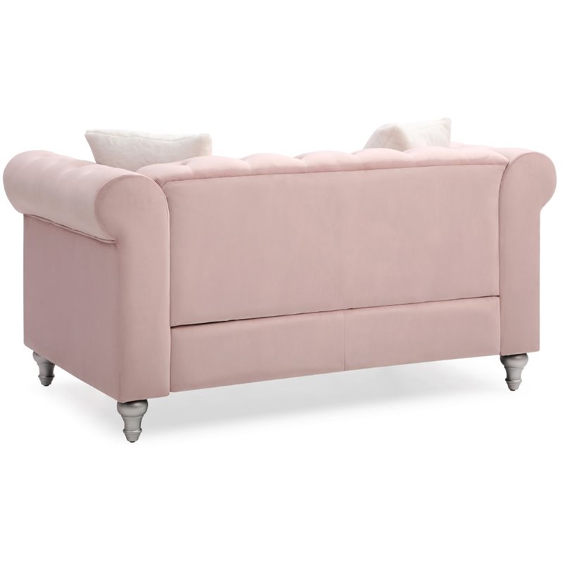 Maklaine Contemporary Jeweled Tufted Micro Suede Velvet Loveseat in Pink