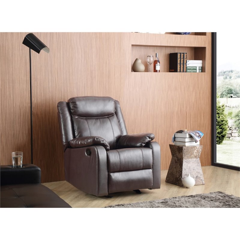 Maklaine Contemporary Faux Leather Rocker Recliner in Dark Brown