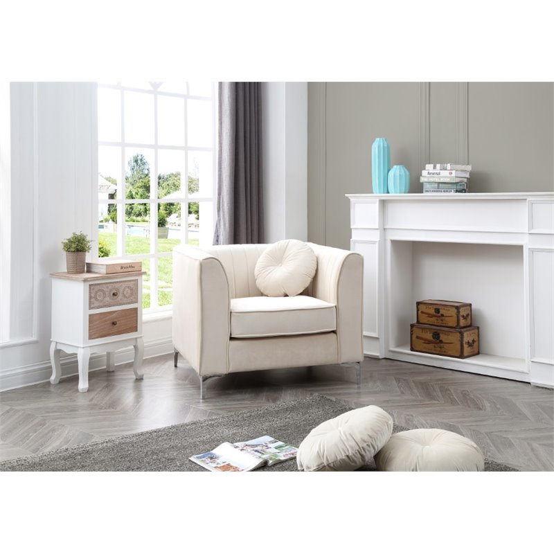 Maklaine Contemporary Soft Velvet Micro Suede Chair in Ivory