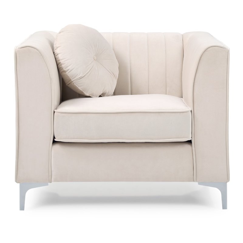 Maklaine Contemporary Soft Velvet Micro Suede Chair in Ivory