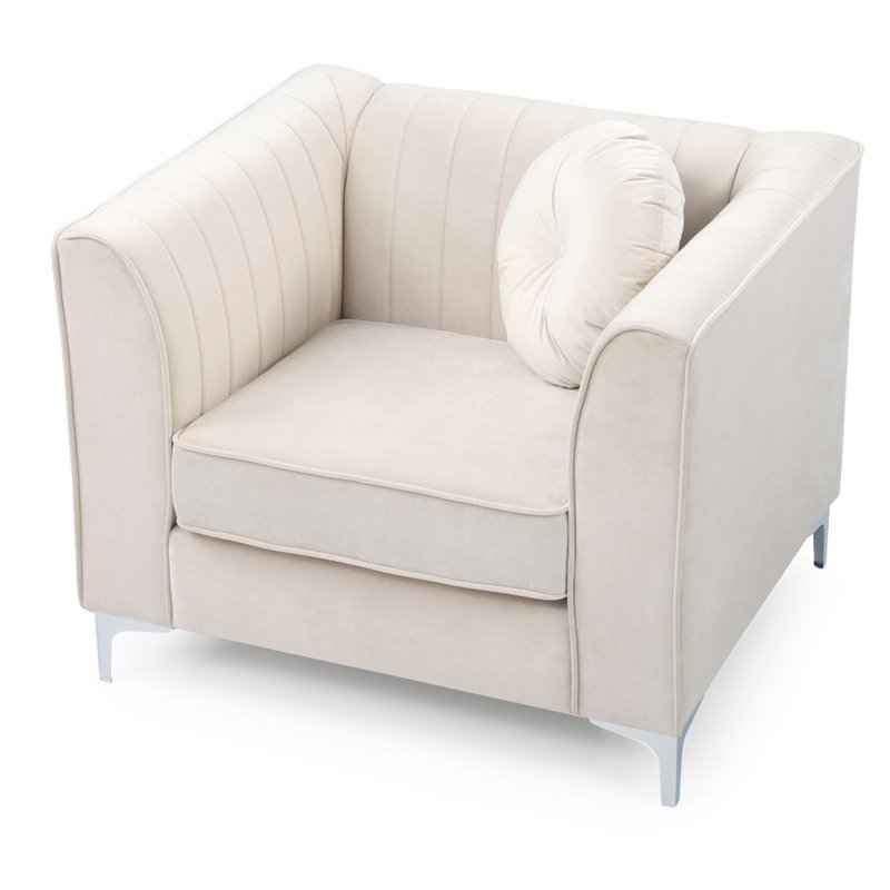 Maklaine Contemporary Soft Velvet Micro Suede Chair in Ivory
