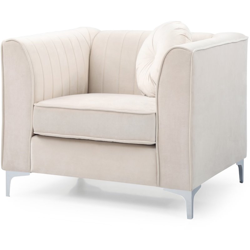 Maklaine Contemporary Soft Velvet Micro Suede Chair in Ivory