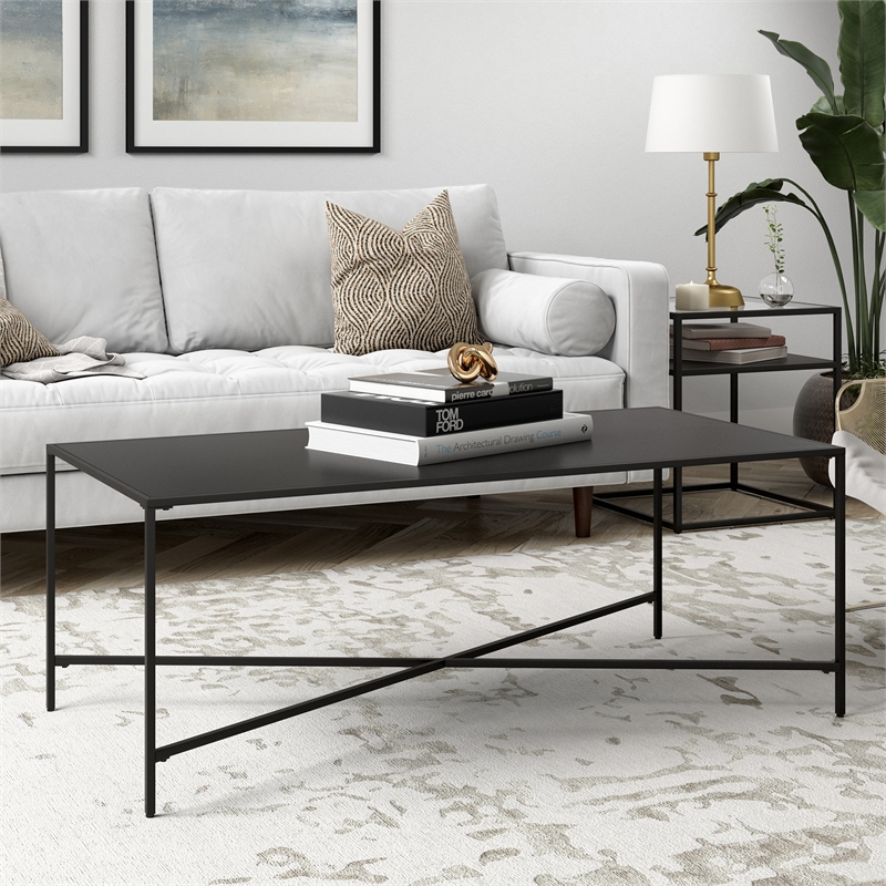 Maklaine Contemporary Black Bronze Coffee Table with Metal Top