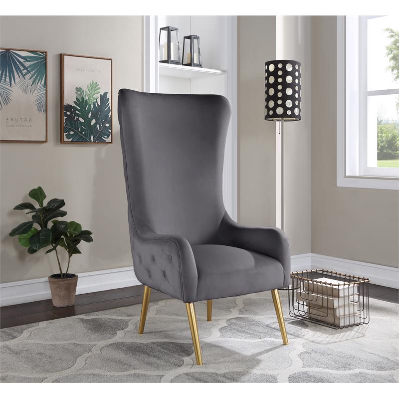 Maklaine Contemporary Deep Button Tufted Gray Velvet Accent Chair