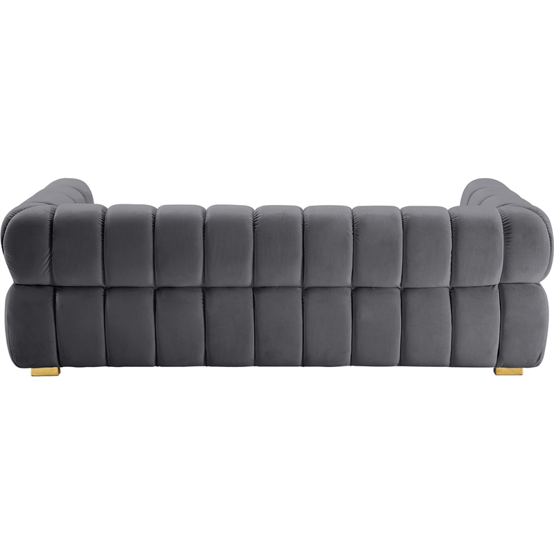 Maklaine Contemporary Deep Biscuit Tufted Soft Gray Velvet Sofa