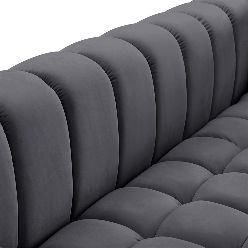 Maklaine Contemporary Deep Biscuit Tufted Soft Gray Velvet Sofa