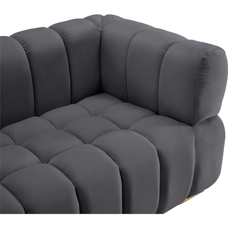 Maklaine Contemporary Deep Biscuit Tufted Soft Gray Velvet Sofa