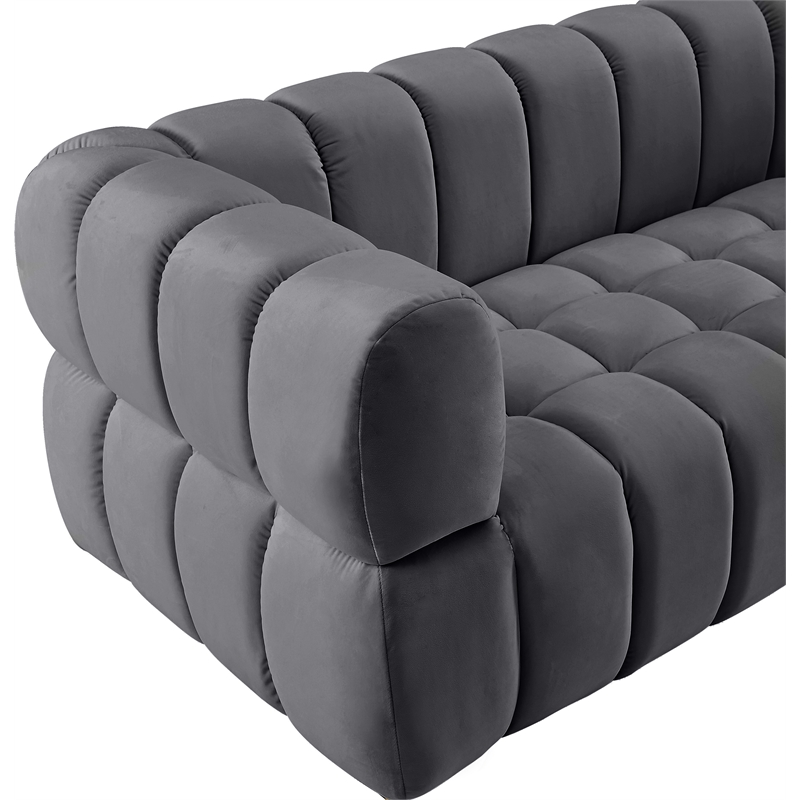 Maklaine Contemporary Deep Biscuit Tufted Soft Gray Velvet Sofa