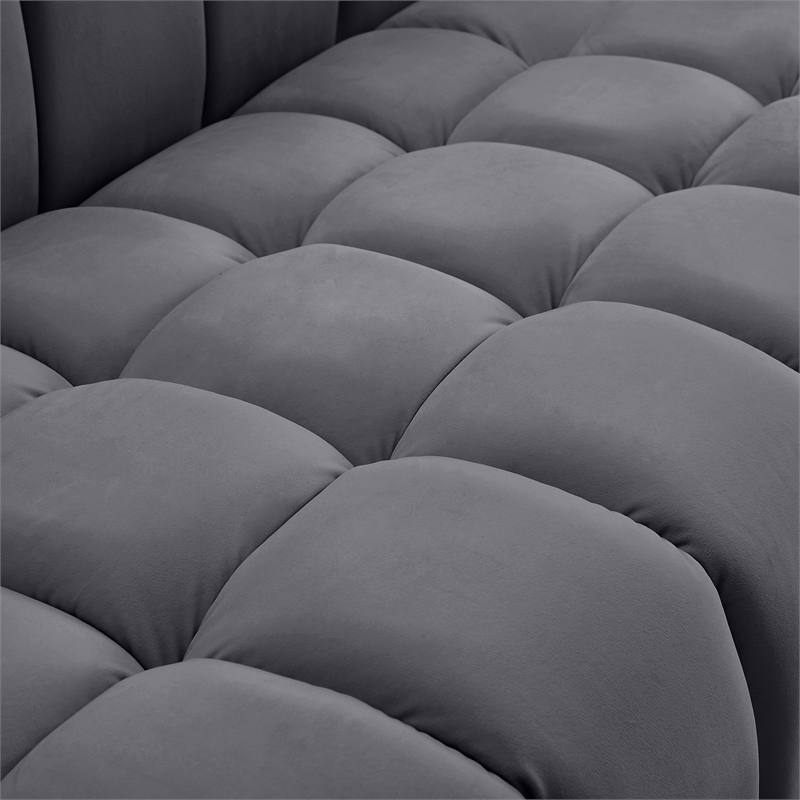 Maklaine Contemporary Deep Biscuit Tufted Soft Gray Velvet Sofa