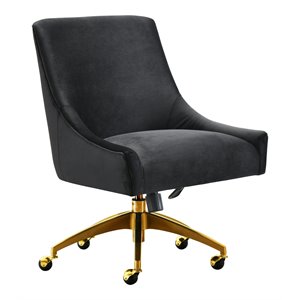 Maklaine 22.6&quot Transitional Velvet Office Swivel Chair in Black
