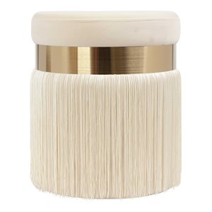 Maklaine 16.3&quotH Transitional Velvet and MDF Ottoman in Cream
