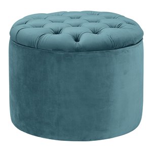 Maklaine 16&quotH Transitional Velvet Storage Ottoman in Blue Finish