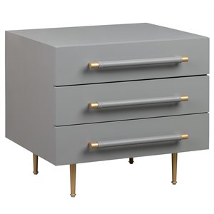 Maklaine Contemporary Gray Acacia Wood Nightstand with 3 Soft-close Drawers