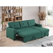 Maklaine Polyester Fabric Reversible Sleeper Sectional Sofa-Green