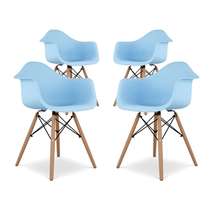 Maklaine 17.5&quot Plastic and Beech Wood Armchairs in Blue (Set of 4)