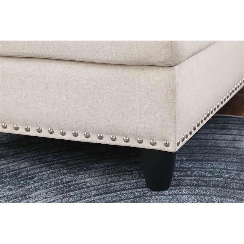 Maklaine Modern Polyester Fabric Sectional Sofa with Ottoman in Beige