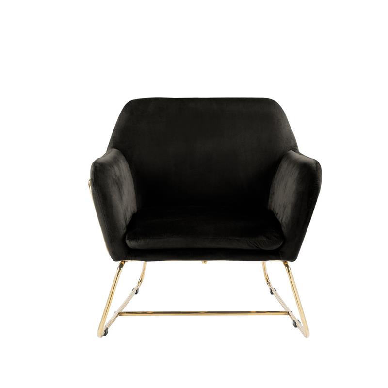 Maklaine Modern Soft Velvet Accent Arm Chair with Metal Base in Black