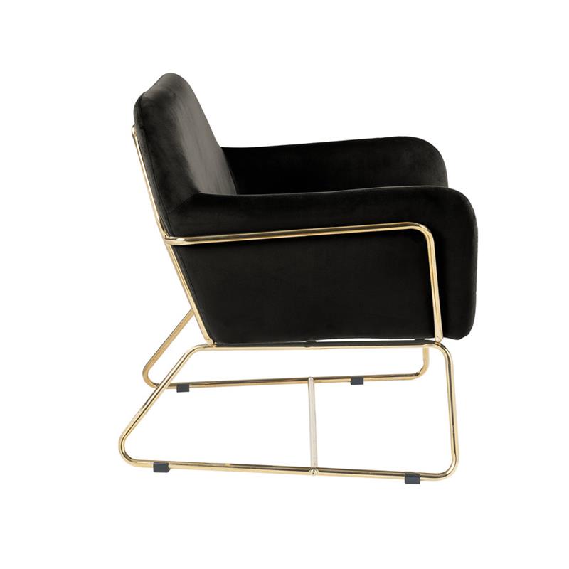 Maklaine Modern Soft Velvet Accent Arm Chair with Metal Base in Black