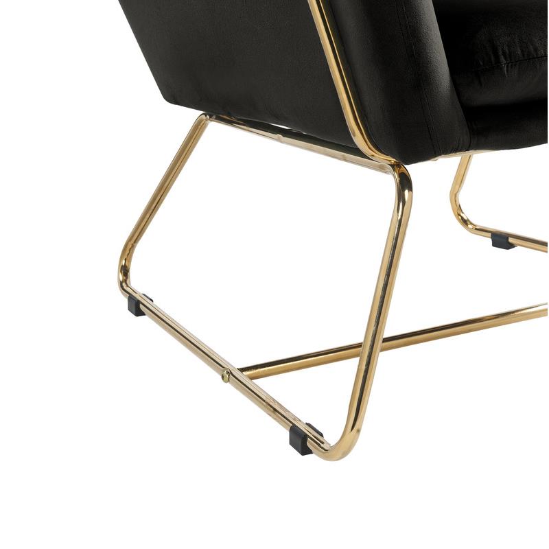 Maklaine Modern Soft Velvet Accent Arm Chair with Metal Base in Black