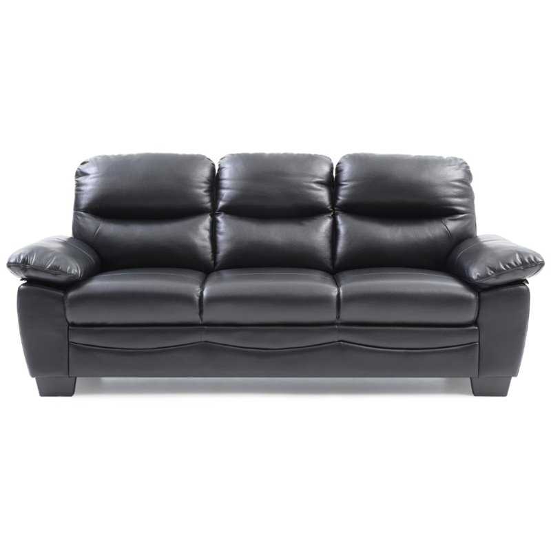 Maklaine Contemporary Pocket Coil Spring Seating Faux Leather Sofa in Black