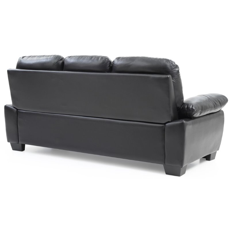 Maklaine Contemporary Pocket Coil Spring Seating Faux Leather Sofa in Black