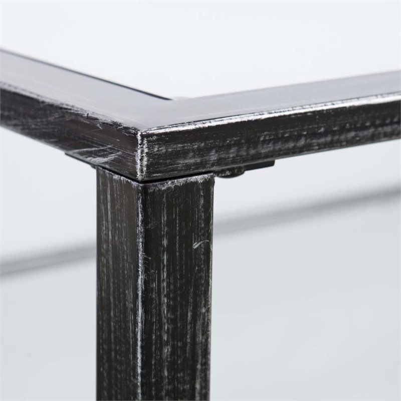 Maklaine Contemporary Glass Top Metal Coffee Table in Black Finish