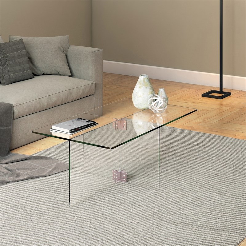 Maklaine Contemporary 16' Cosmopolitan Clear Glass Coffee Table